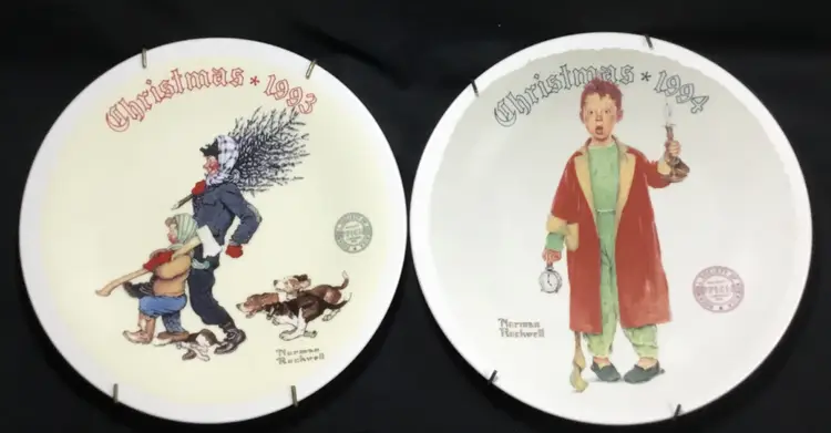Norman Rockwell Christmas plates, (two) '93 '94 vintage, Knowles fine china, 8"