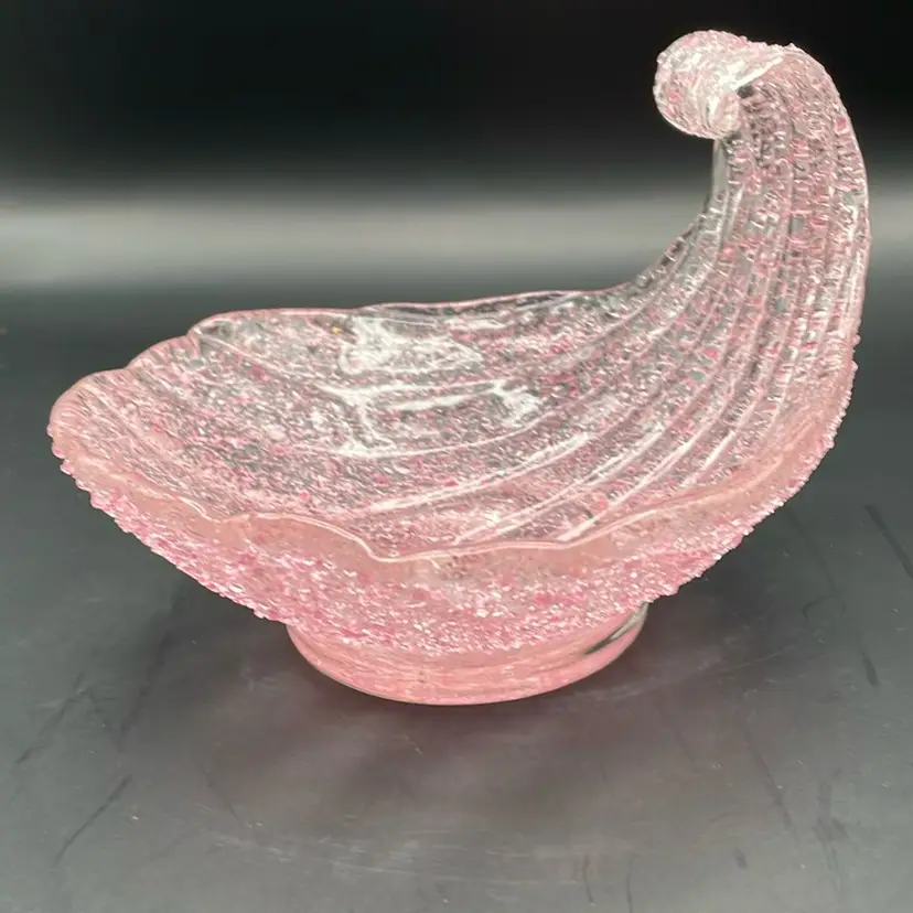 #160 Murano Fratelli Toso Pink Overshot Frit Glass Scalloped Shell Dish