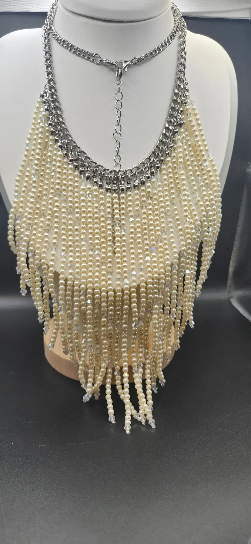 #01 Vintage Fringe Pearl Bib Necklace - NOS