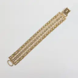 Vintage Hattie Carnegie Alternating Rhinestone Gold Tone Bracelet Wide 7/8" Link