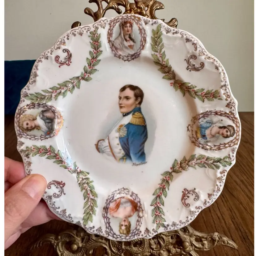 6.5” antique china plate, portrait of Napoleon Bonaparte, cameos of ladies of the court