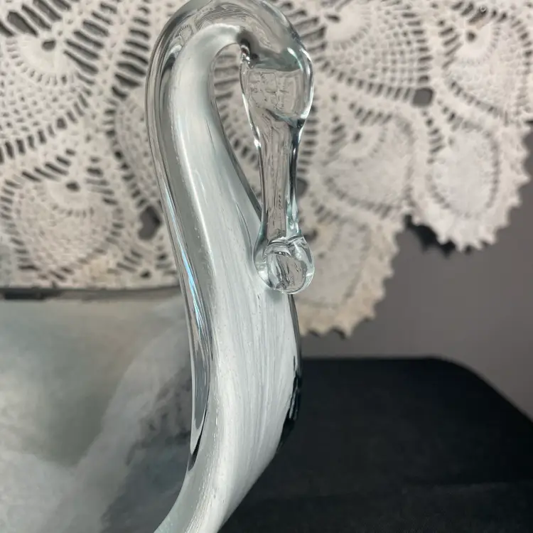 VINTAGE MURANO STYLE ART GLASS SWIRL BOWL WHITE SWIRL CENTERPIECE MID CENTURY