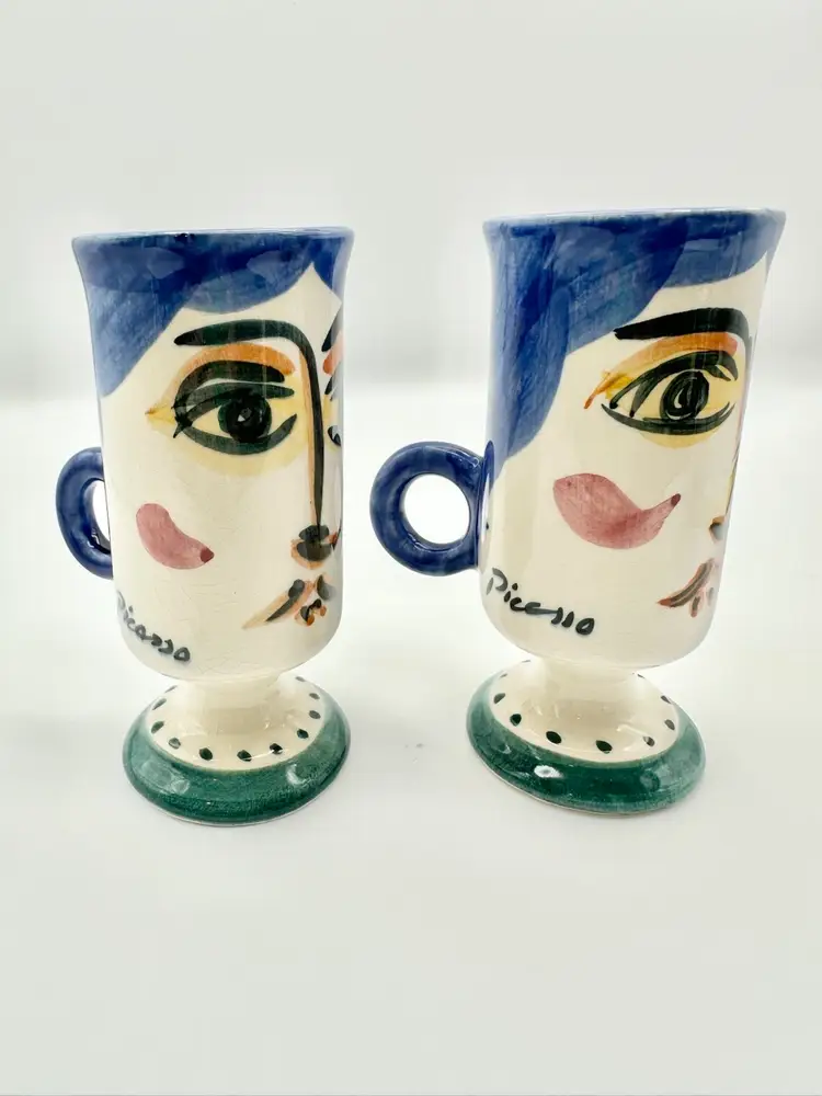 Hand Painted PICASSO Espresso Coffee Mugs- Set Of 2