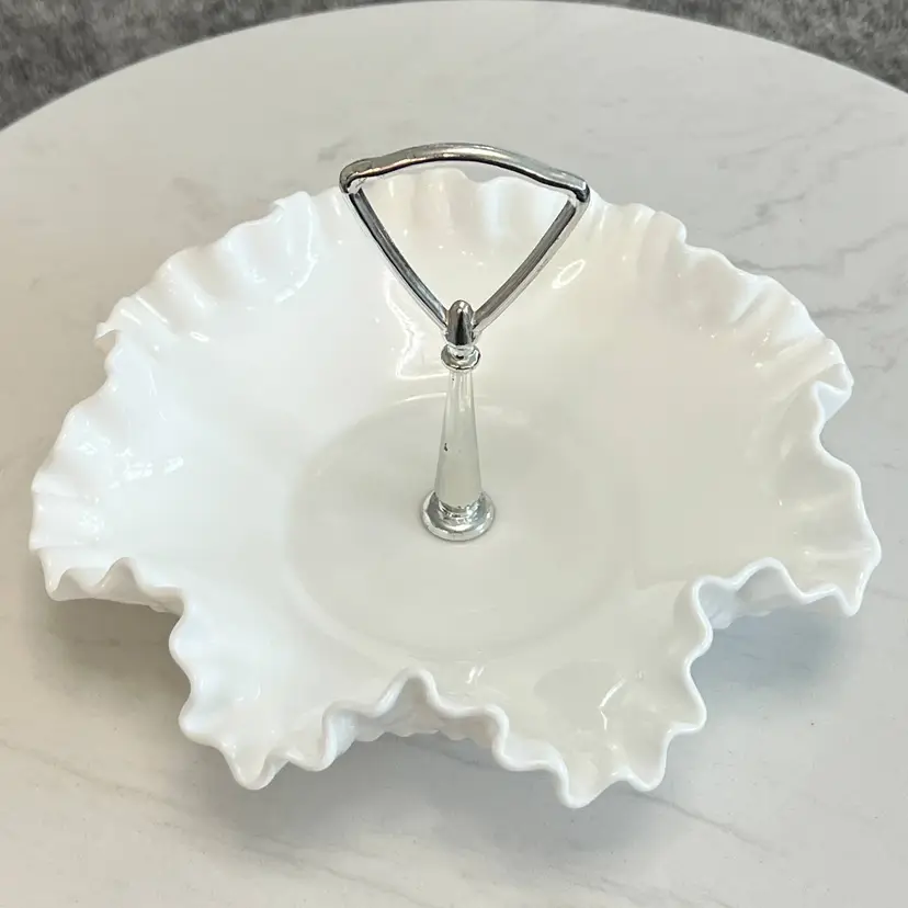 Fenton Milk Glass Hobnail Bon Bon Dish Tidbit Tray Candy Tea Party Retro Wedding