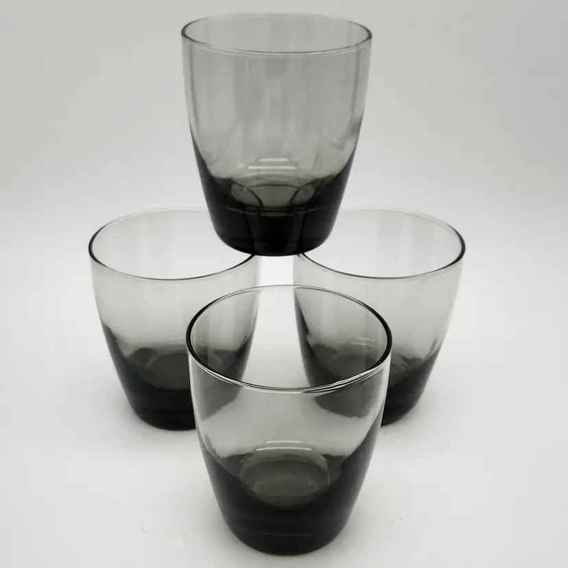 Vintage Libby Glass Smokey Grey Lowball Glasses - set of 4 Retro Barware