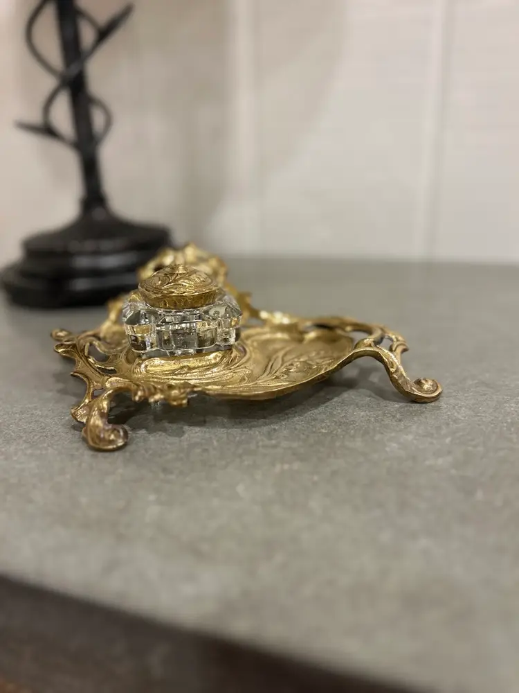 Antique/Vintage Brass Inkwell