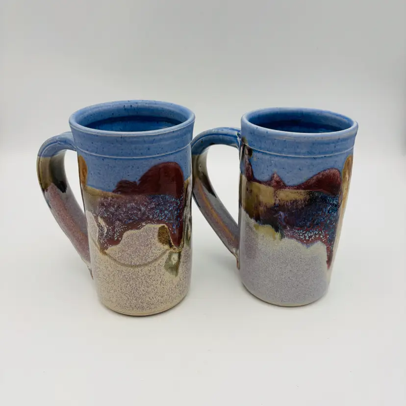 Set of 2 Hand Made Studio Pottery Coffee Mugs Unsigned 700ml