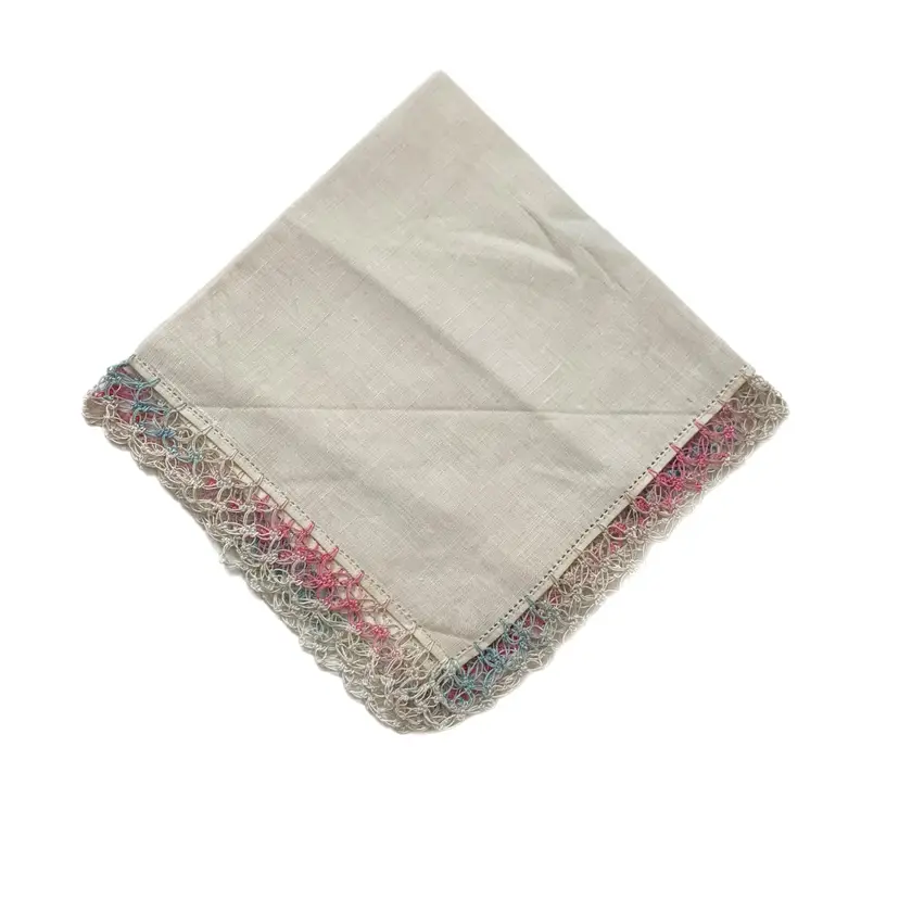 Crocheted Lace Edge Bridesmaid Handkerchief Linen Wedding Granny Cottage Core Vintage