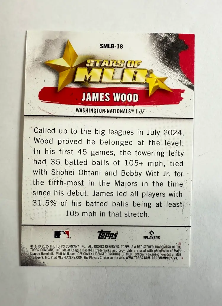 James Wood 2025 Topps Series 1 Stars of MLB Rookie RC Washington Nationals