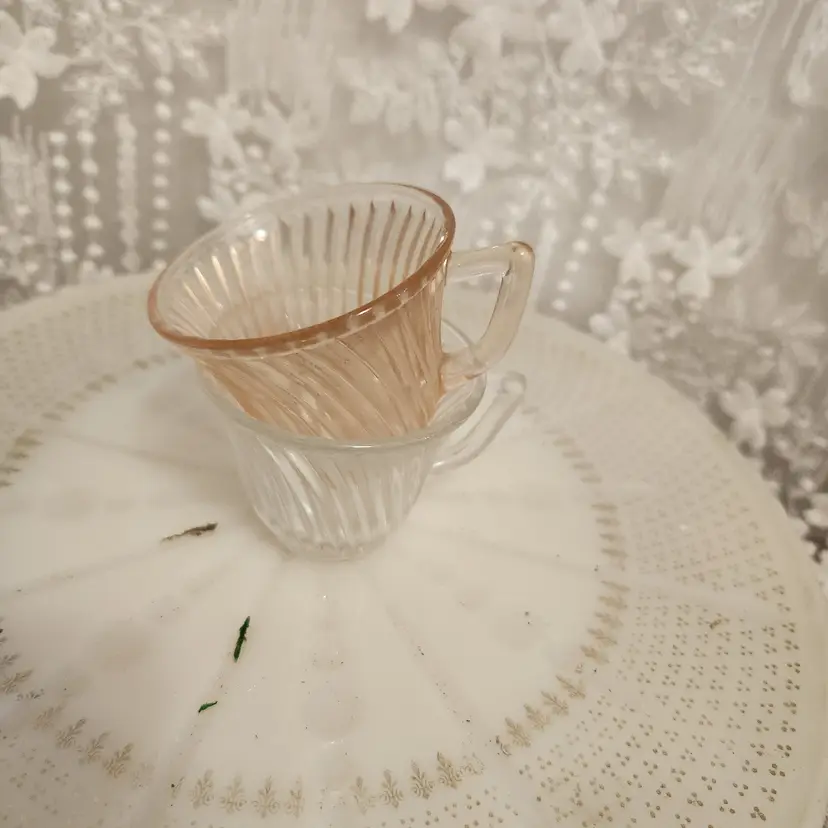 2 glass childs tea cups