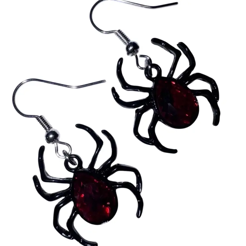 Spider Ruby Red Charm Handmade Dangle/Fishhook Earrings