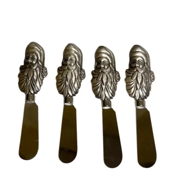 Vintage Santa Butter Cheese Stainless Steel Knife Set of 4 With Box 1995 Christmas 
5” L