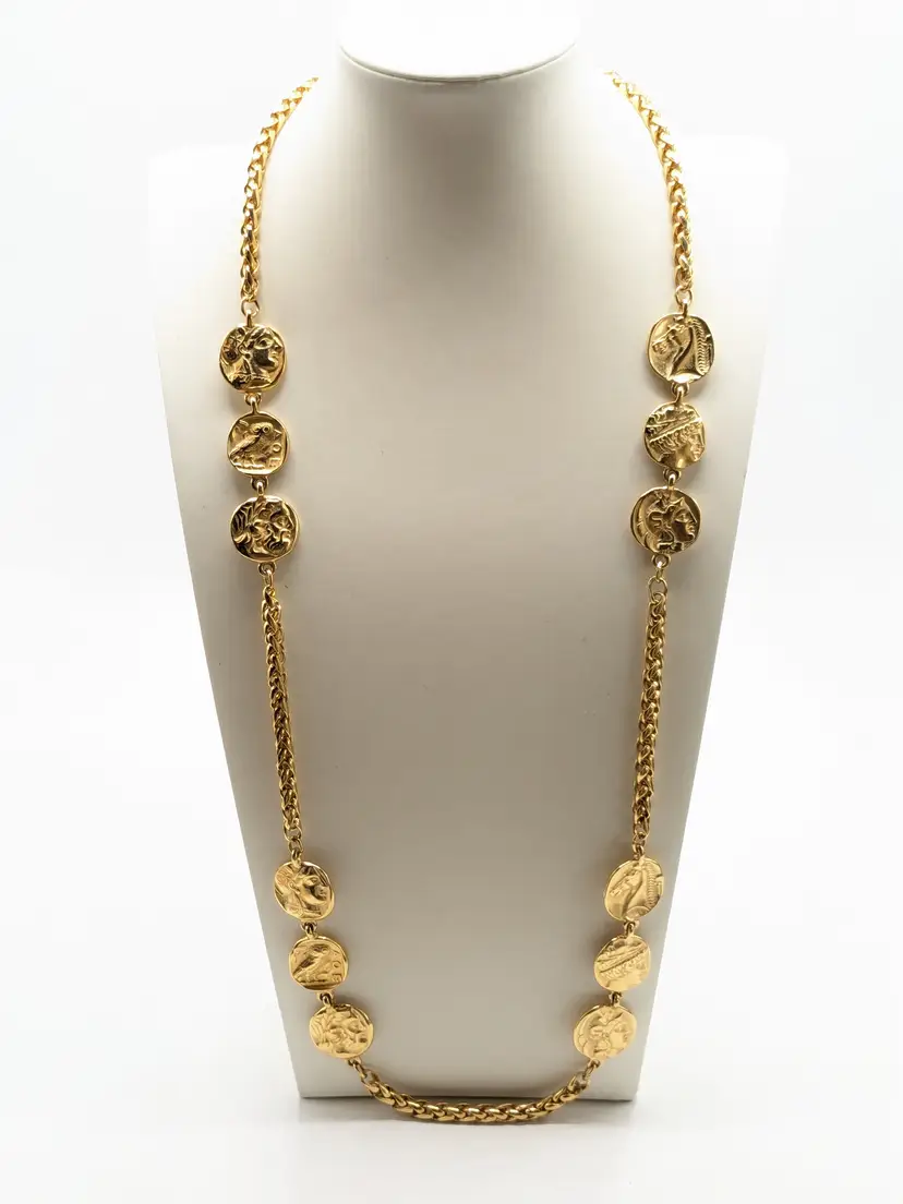 Vintage Gold Tone Faux Roman Coin Medallion Necklace