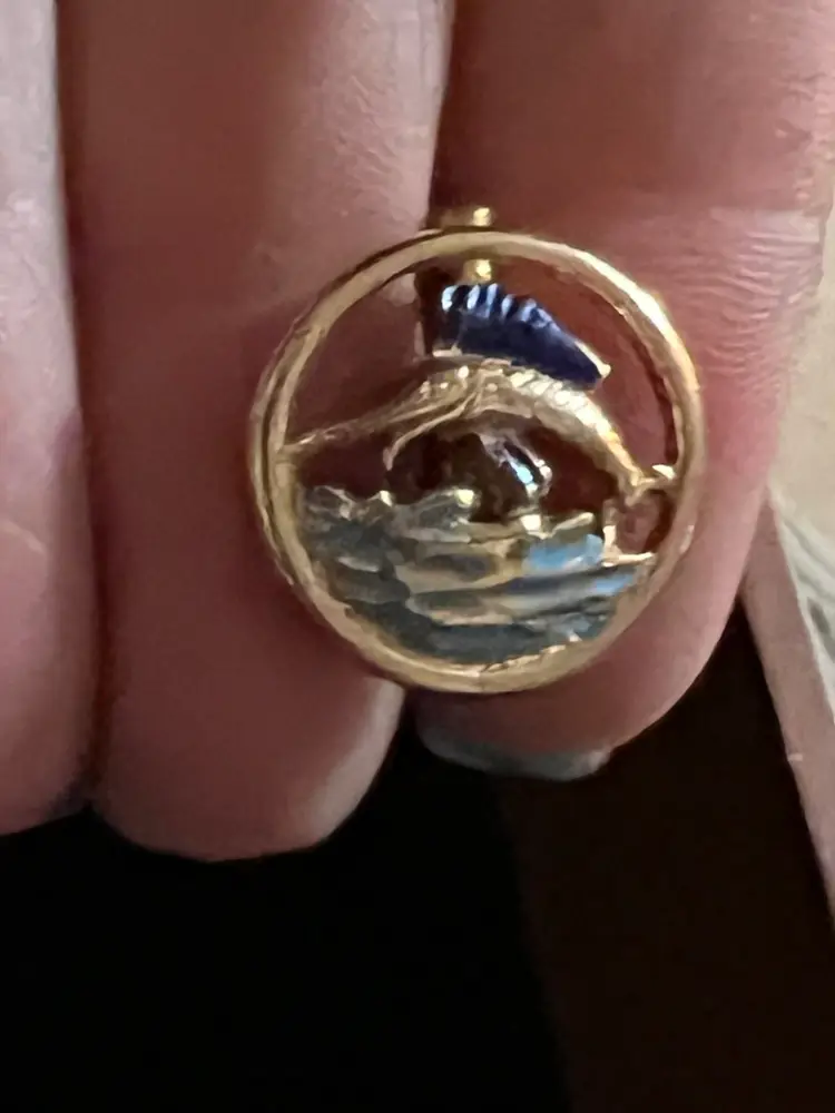 Sword Fish, Round Gold Tone Pin 1/2”