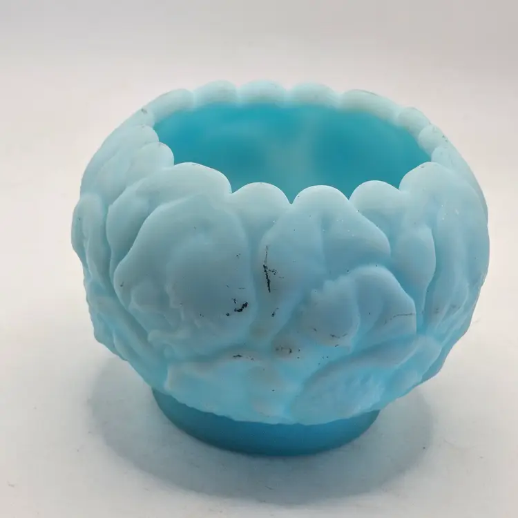 Fenton blue lily Satin bowl vase vintage