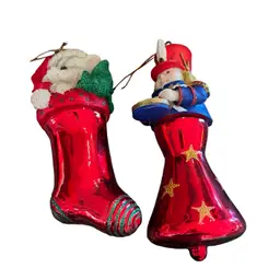 005 Vintage Glass And resin stocking bell ornaments