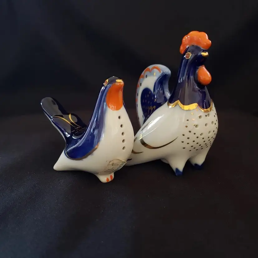 Chicken Salt Pepper Shakers Porcelain USSR Lomonosov Original Price Tag Vintage