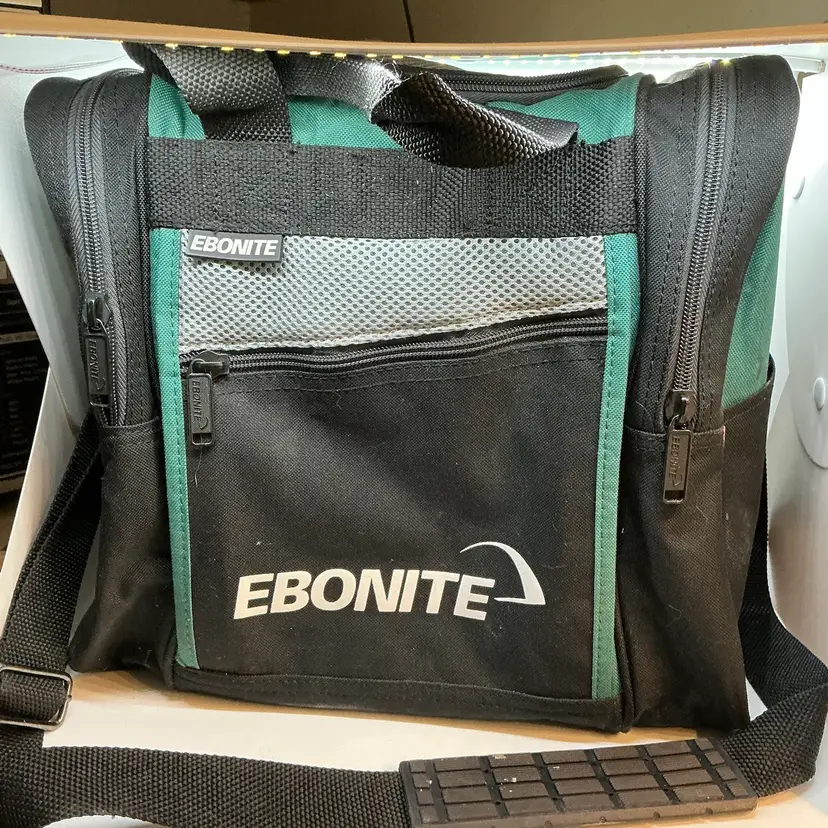 Ebonite Bowling Ball Bag Black and Green with Shoulder Strap Zipper close