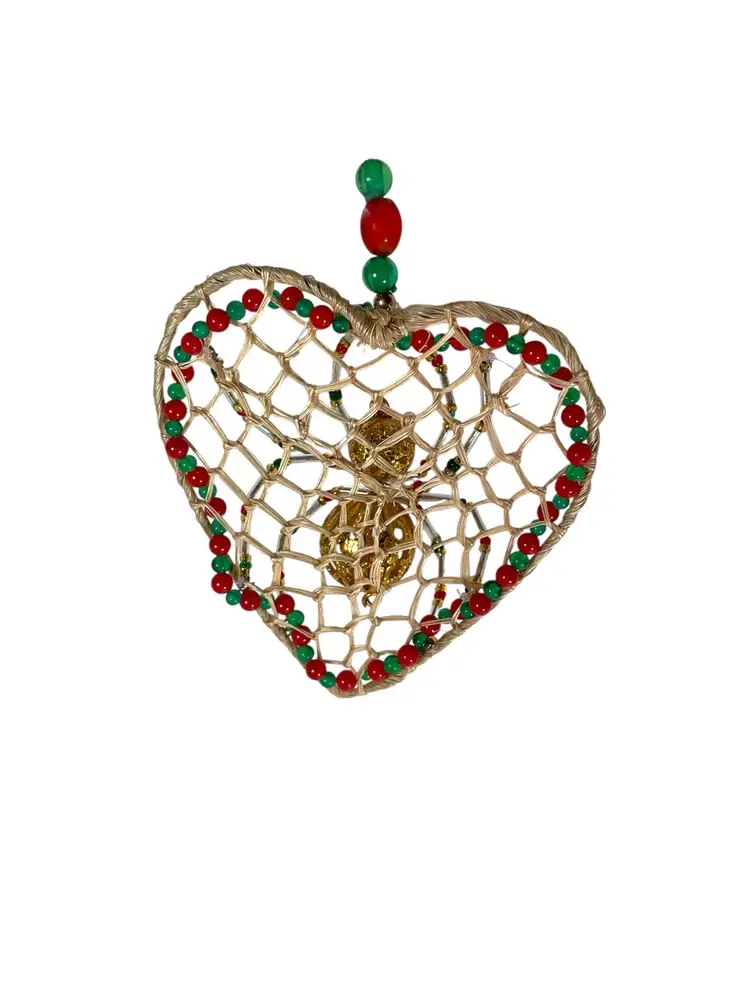 Christmas Spider Ornament On Woven Heart Assembled Made By Me