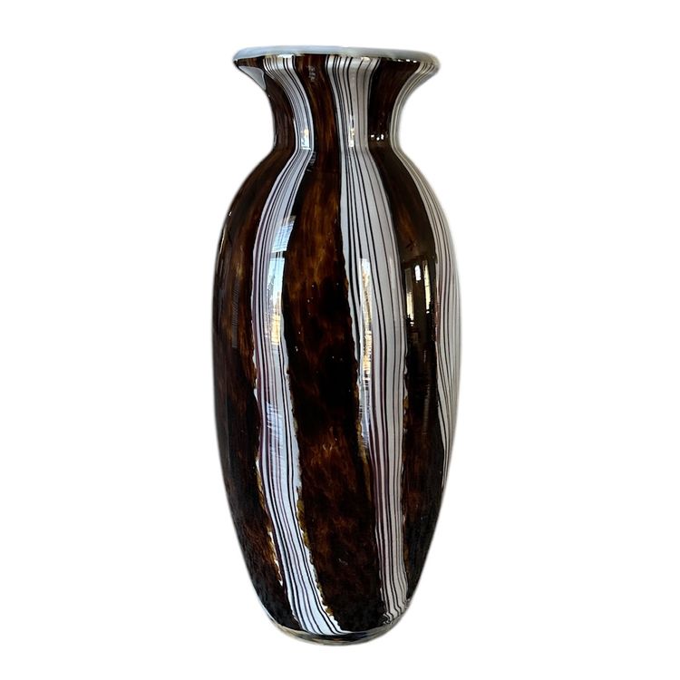 Striped Brown and White Thick Glass Decorative Vase