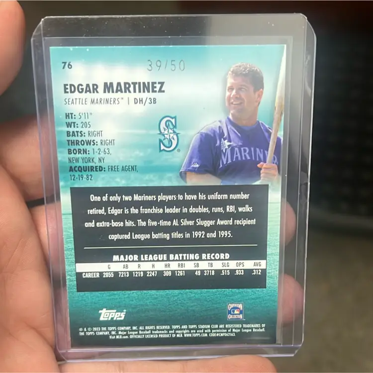 Edgar Martinez 2023 Topps Stadium Club Blue Foil 39/50 Seattle Mariners 