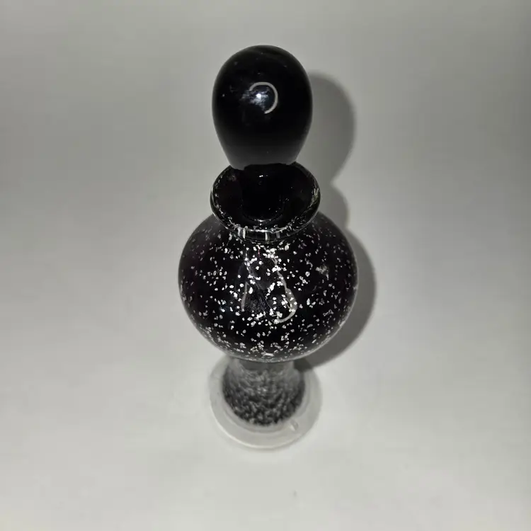 Cologne Perfume Bottle Empty Tall Black Amethyst Chrome Flecks Vintage 1970-1990