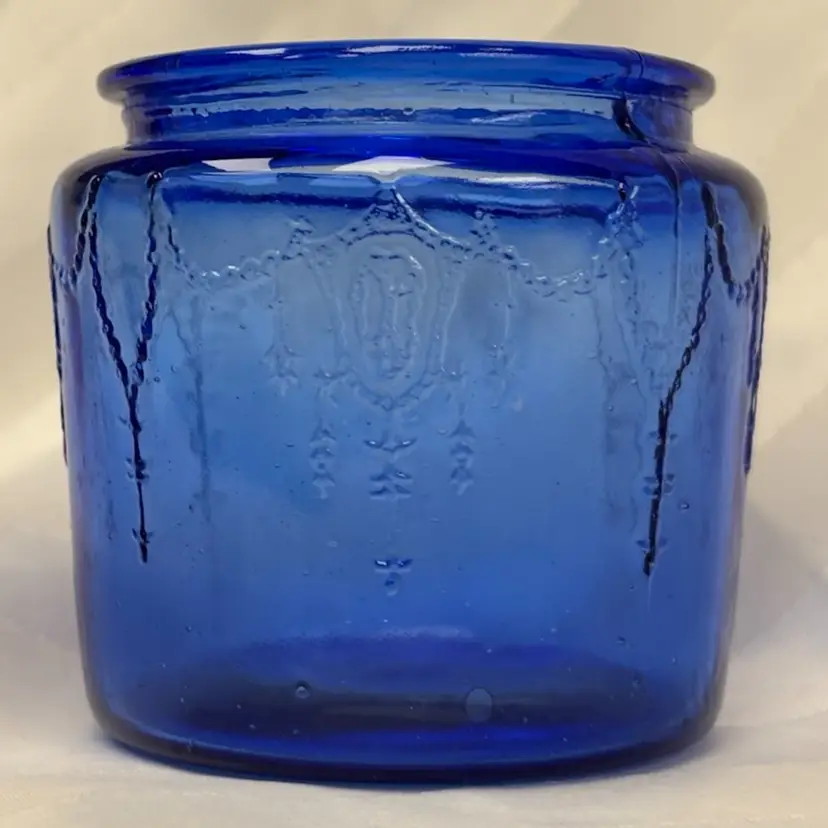 1930 Vintage Miniature Cobalt Blue Anchor Hocking Cameo Biscuit Jar with No Lid