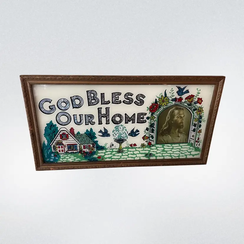 #01 God Bless Our Home Reverse Painted Foil Artwork 17x9"