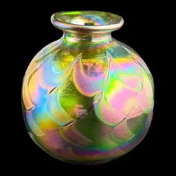 1981 Mt. St. Helen’s Glass Iridescent Pulled Feather Vase 3.5”