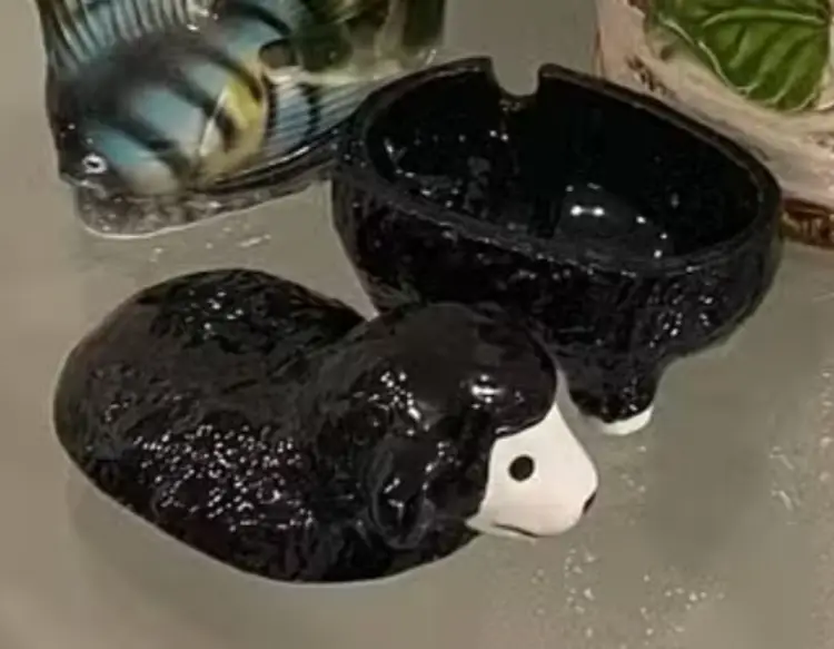 Vintage Black Ceramic Sheep for Mint Jelly - 2 piece