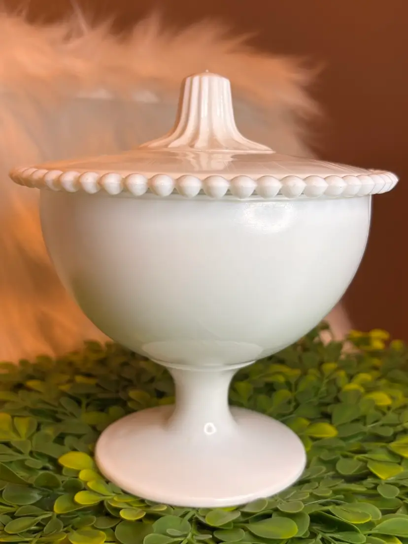 Indiana Glass White Milk Glass Lidded Pedestal Candy Dish