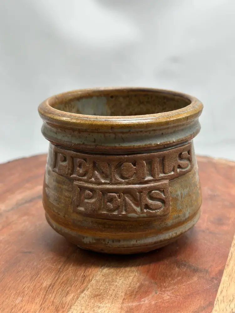 Pottery Handmade Signed Desk Pencil Pen Vessel Office