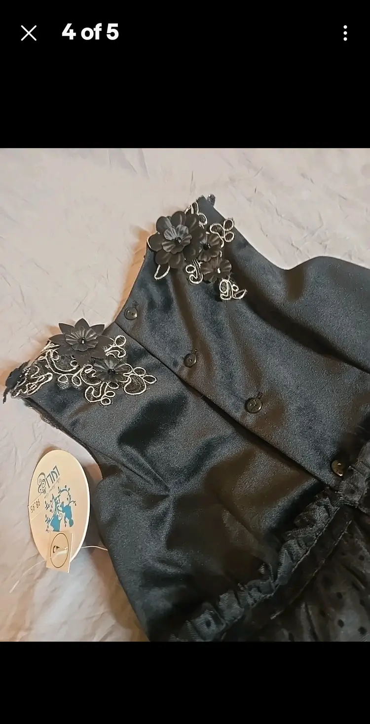 Luli & Me NWT Boutique Girls Dress Black Flowers Polka Dot w/petticoat Sz 5