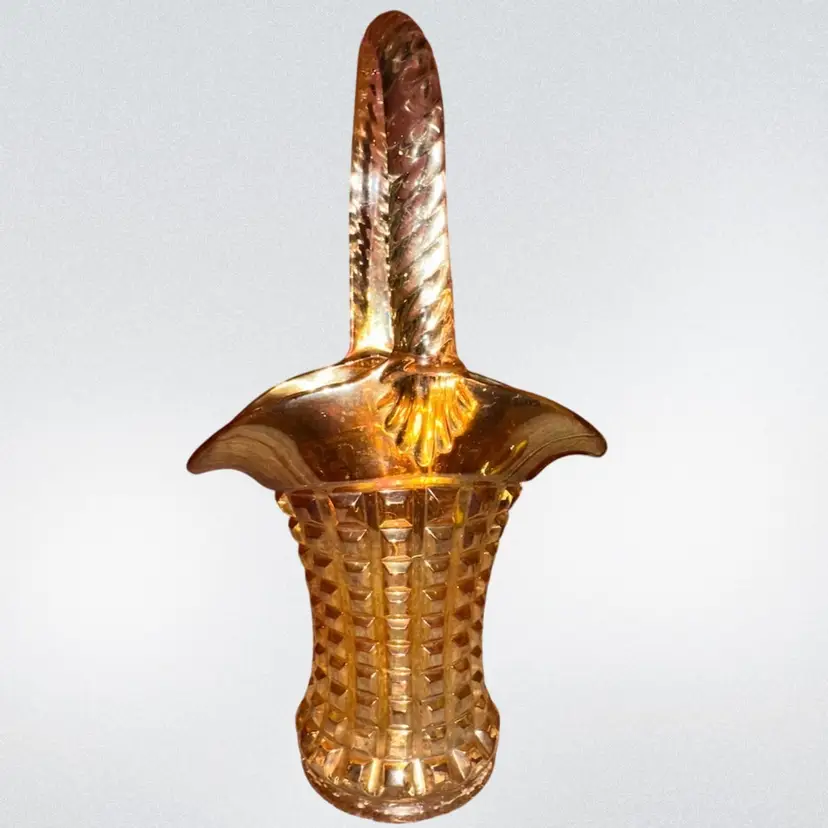 Vintage Imperial Marigold Carnival Glass 'Monticello' Basket Candy / Trinket Dish