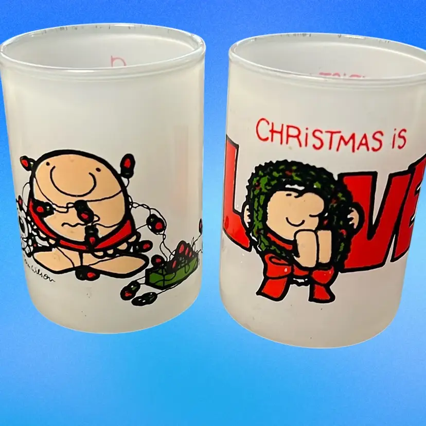 These are vintage Ziggy Christmas candle holders from the 1980s. Set Of 2, 3” Tall 2” Wide Votive Candle Christmas 2 Different Designs Christmas