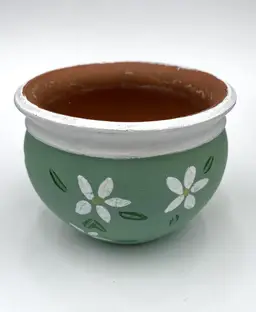Vintage Deroma Pottery (Italy) Terra Cotta Planter, Hand-Painted, Green, 4"