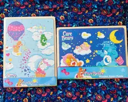 2 Care Bears Wood 12 Pc Inlay Puzzles Bedtime Bear & Hot Air Balloon