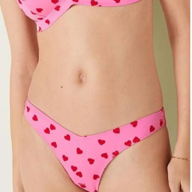 L- VICTORIA'S SECRET PINK V FRONT ITSY BIKINI BOTTOM Dreamy Pink Heart 💕 NWT
