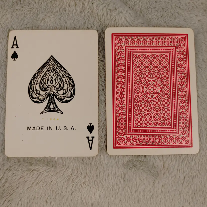 1 Single Swap Card - Playing Card. Red background. Made in the USA. Ace of Spades. Dimension 2.5 x 3.5. Read description.