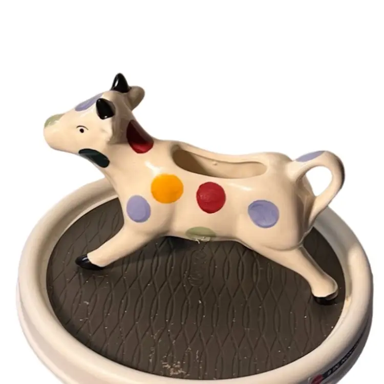 Pottery Cow Creamer And Bowl To Match