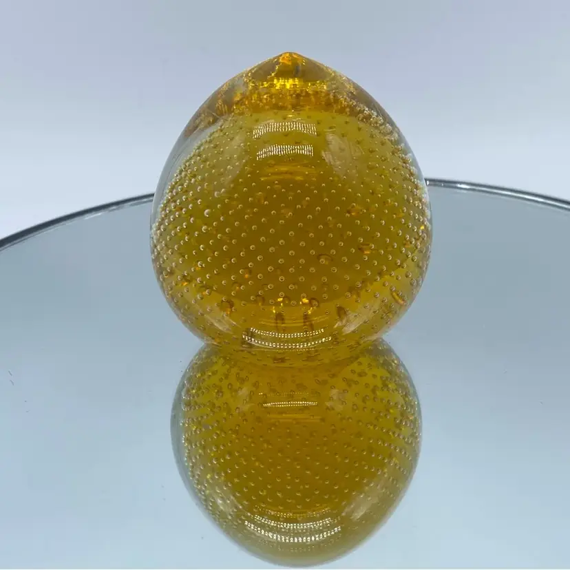 #0012 Amber Yellow Controlled Bubble Paperweight Tear Drop