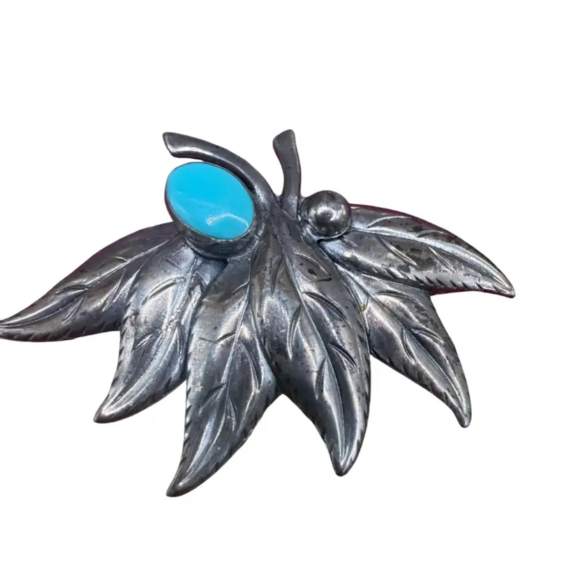 Vintage Native Turquoise Leaf Brooch Pin