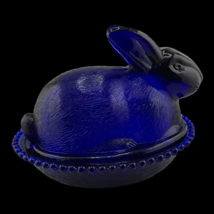Cobalt Blue Glass Nesting Bunny Rabbit 7”
