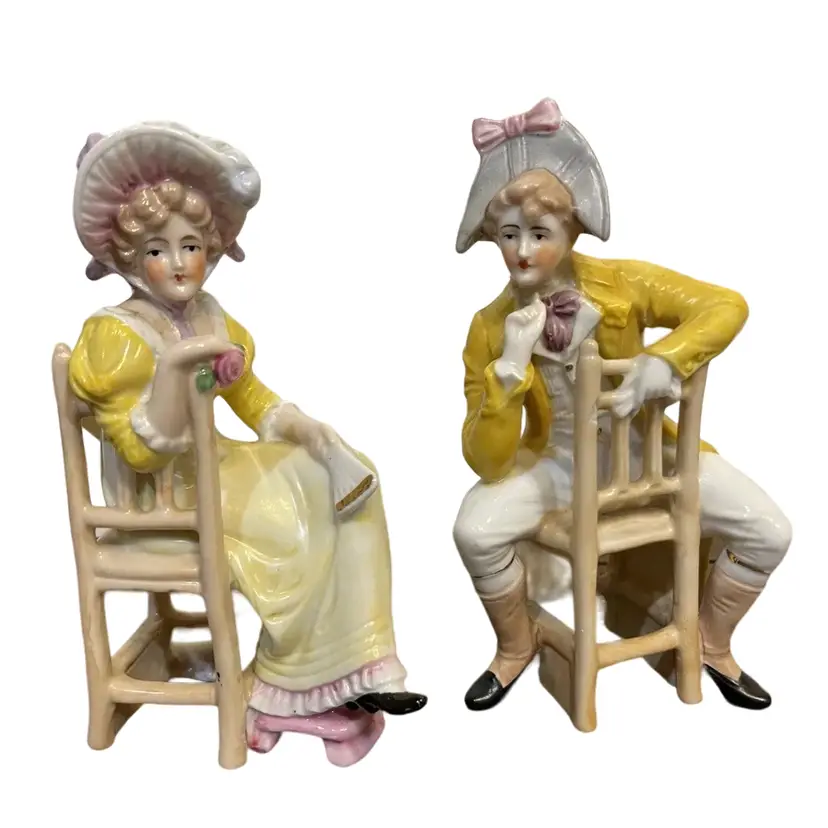 Antique German Gebruder Heubach Bisque Porcelain Pair of Young Lady & Gentleman
