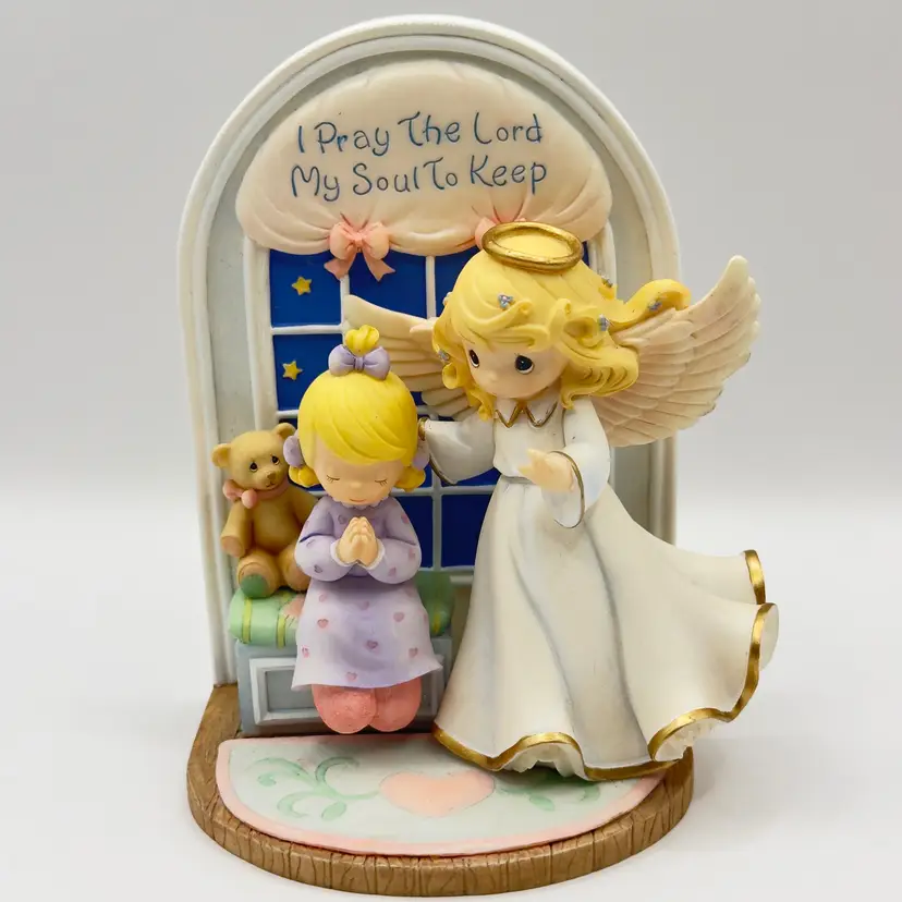 Vintage 2005 “I Pray The Lord My Soul To Keep” Angel and Child Figurine, The Hamilton Bedtime Prayer Collection, By Precious Moments, Made in China, MPN 09 00573 002