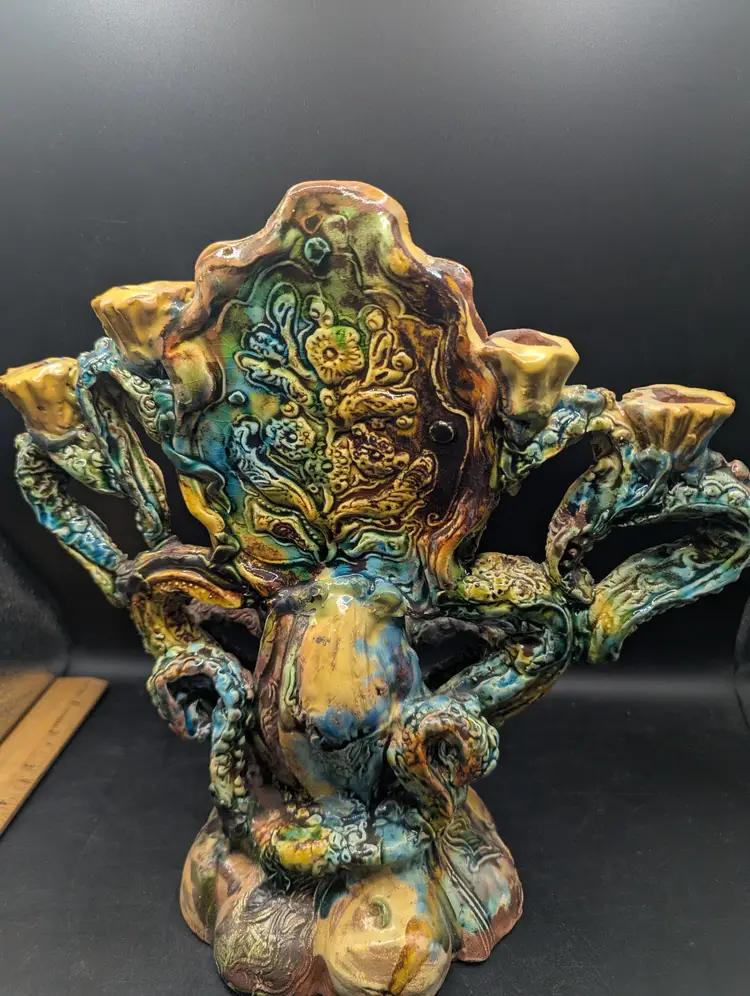 Vintage Studio Art Pottery By Lisa Orr Majolica Candlehabra