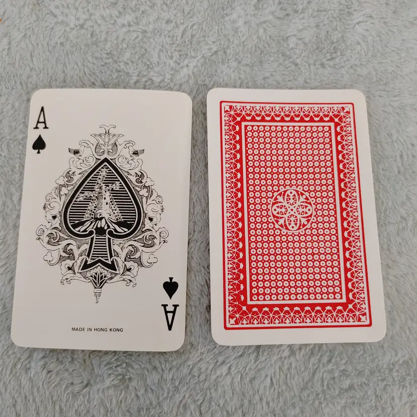 1 Single Swap Card - Playing Card. Red print. Ace of Spades. Made in Hong Kong. Dimension 2.5 x 3.5. Read description.