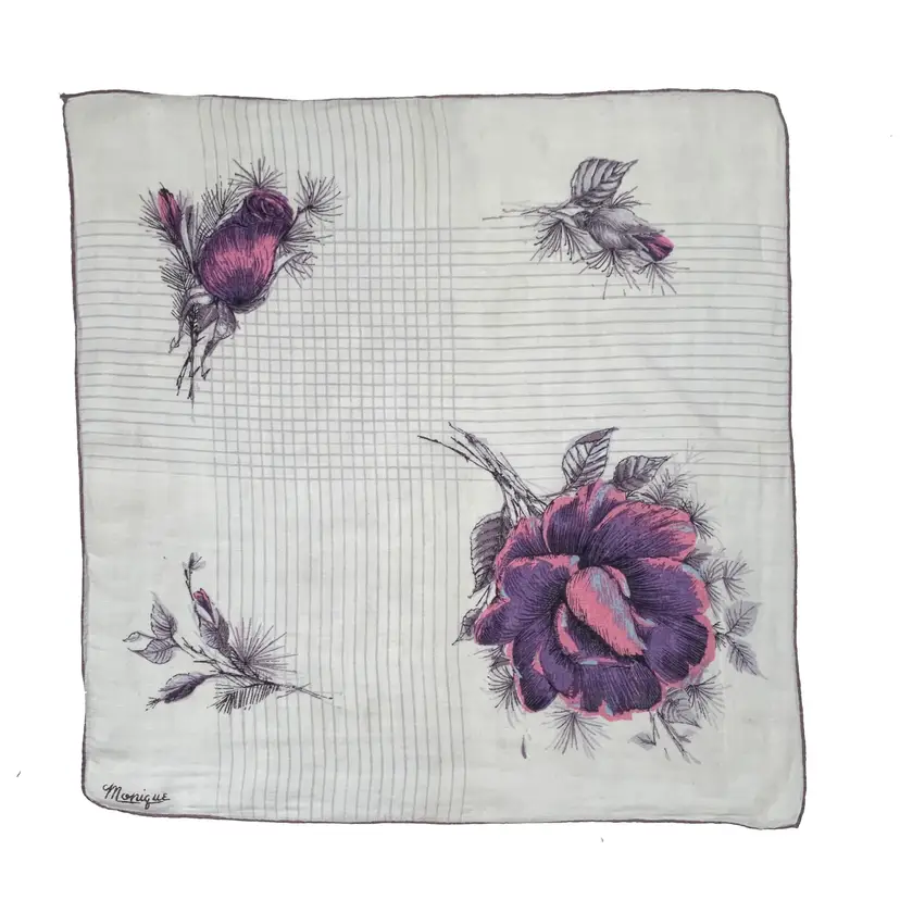 Monique Signed Designer Wedding Handkerchief Bridesmaid Cottage Core MCM Vintage