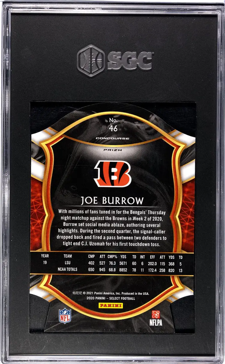 2020 Panini Select Joe Burrow Red Die Cut Prizm RC Concourse SGC 10