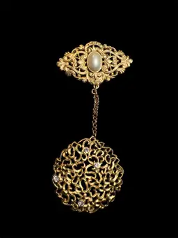 DKNY Rare Vintage Brooch Gold Tone Rhinestone